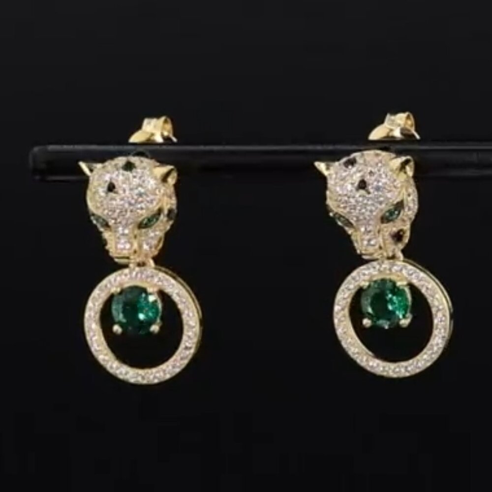 Neiman Marcus 925 Sterling Silver Jaguar Crystal Earrings - Picture 2 of 5